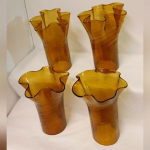 Lamp covers Amber Gold Hand-blown glass HandKerchief Ruffled Ribbed Swirl Art